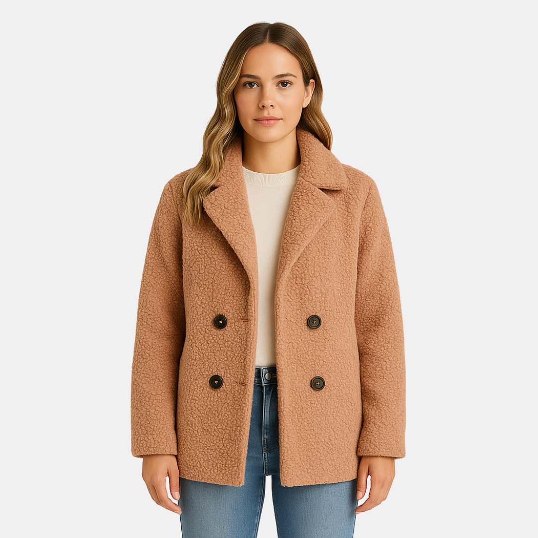 Julia Dames Teddy Coat Met Knopen En Kraag
