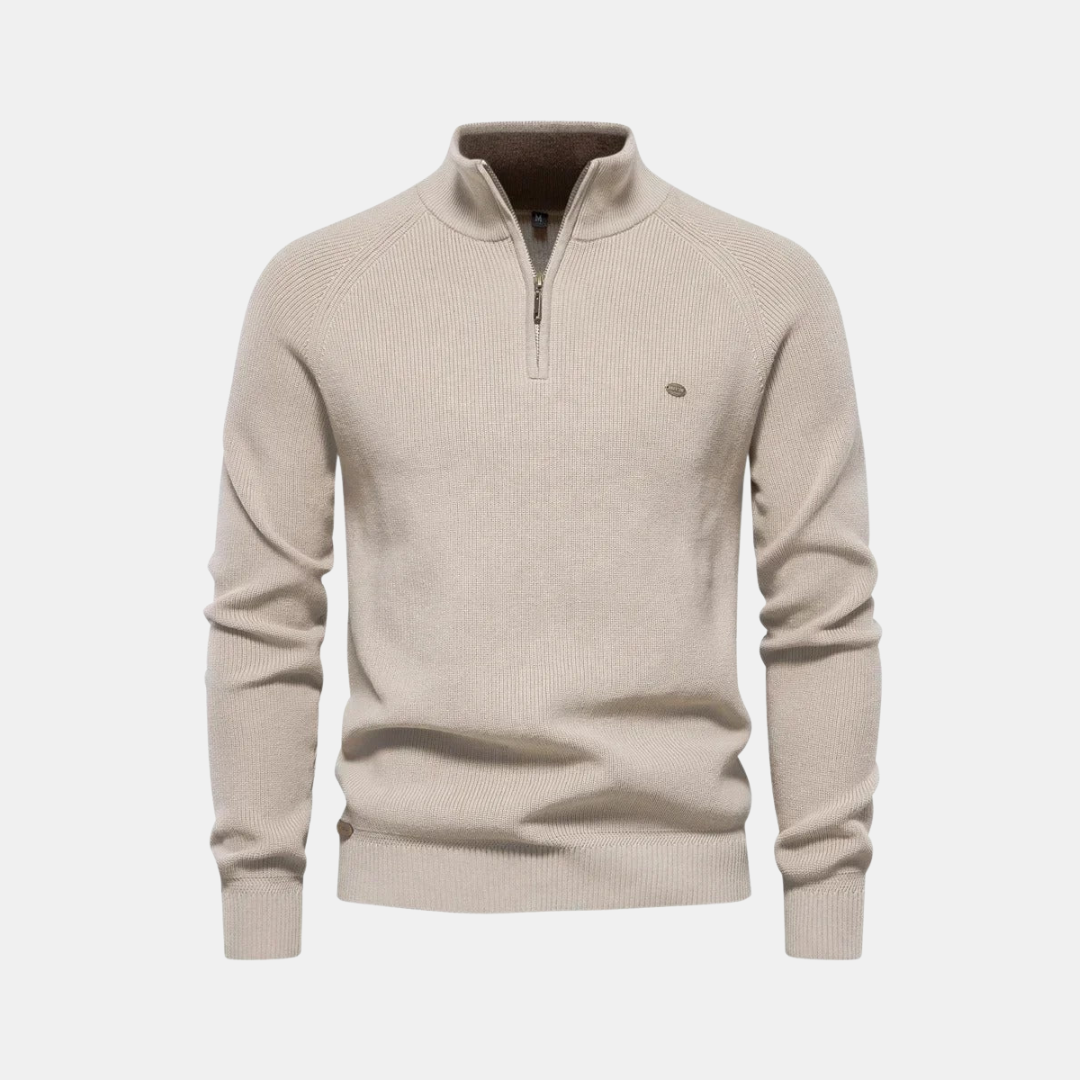 Katoenen Heren Trui Met Halve Rits En Ribstructuur