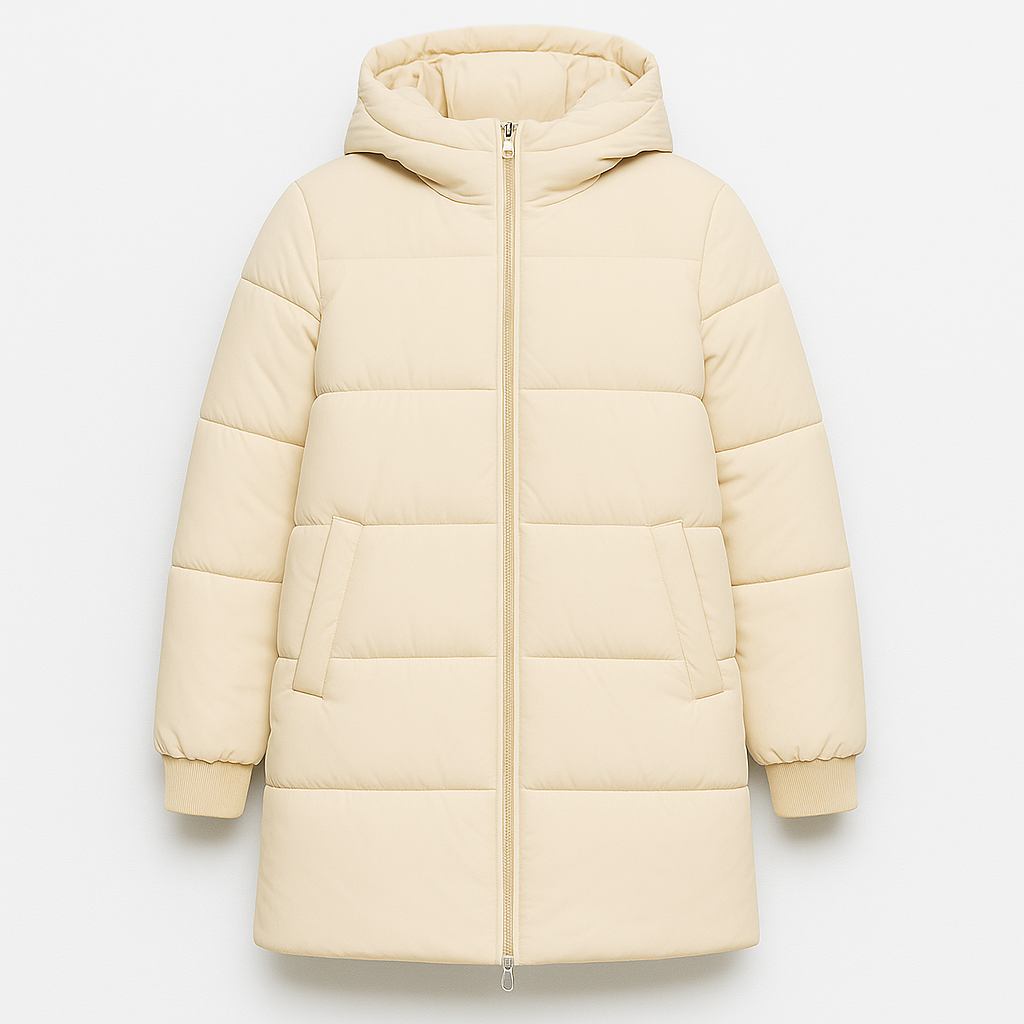 Lange Dames Puffer Jas Met Capuchon En Ritssluiting