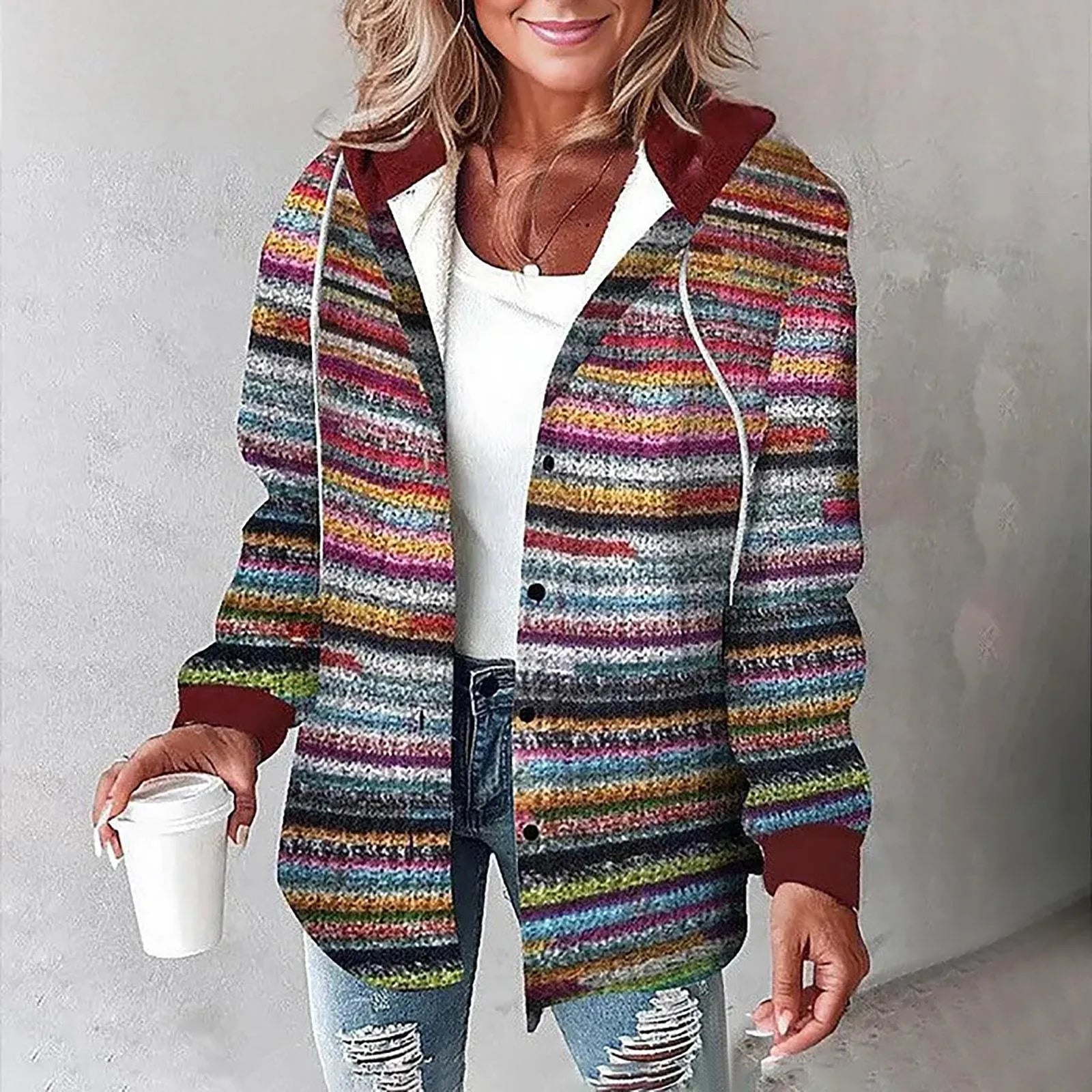 Lara Dames geruite overshirt jas met capuchon