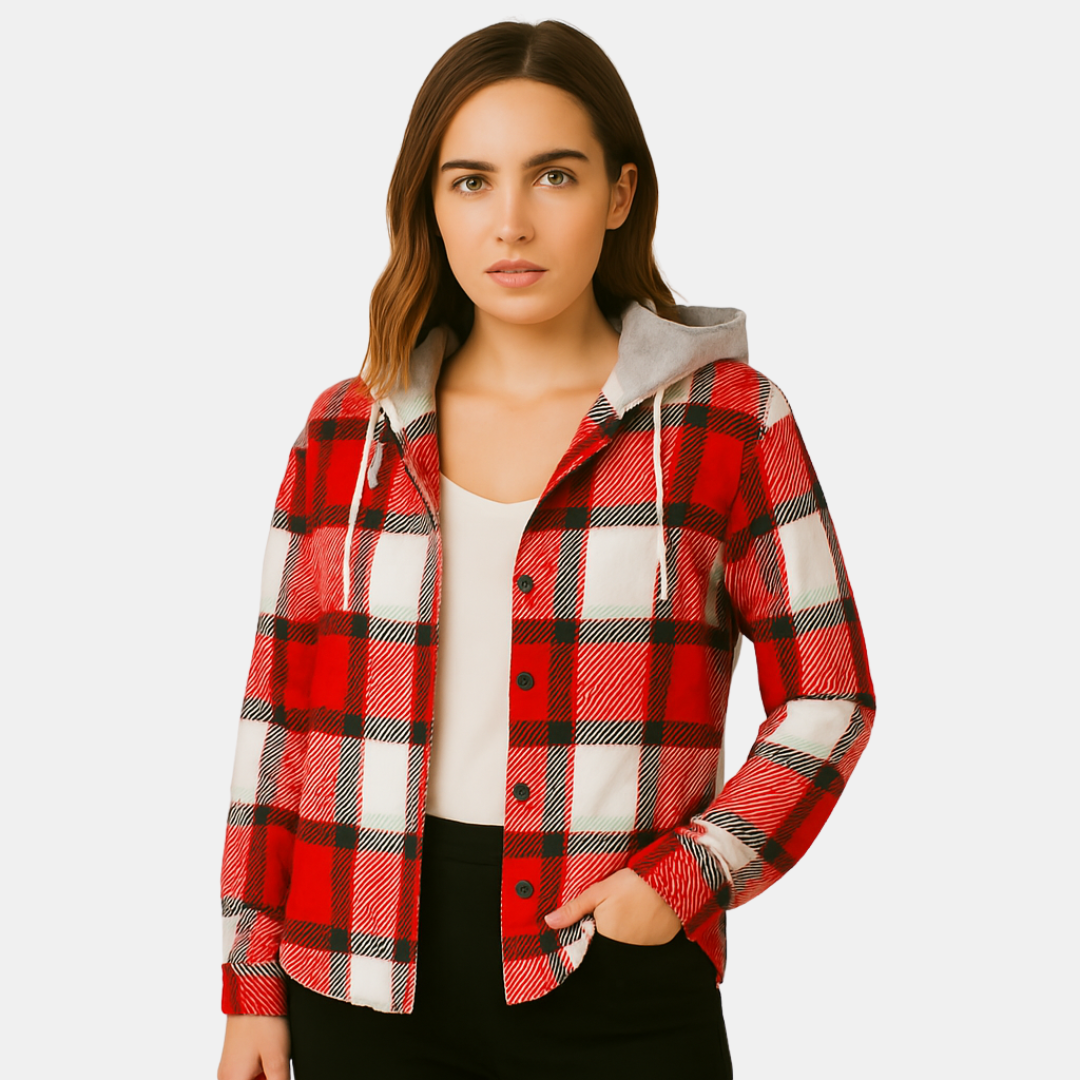 Lara Dames geruite overshirt jas met capuchon