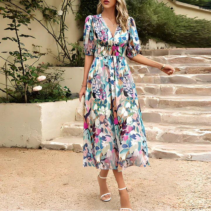Leah Dames midi jurk met abstract patroon