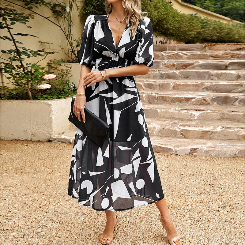 Leah Dames midi jurk met abstract patroon