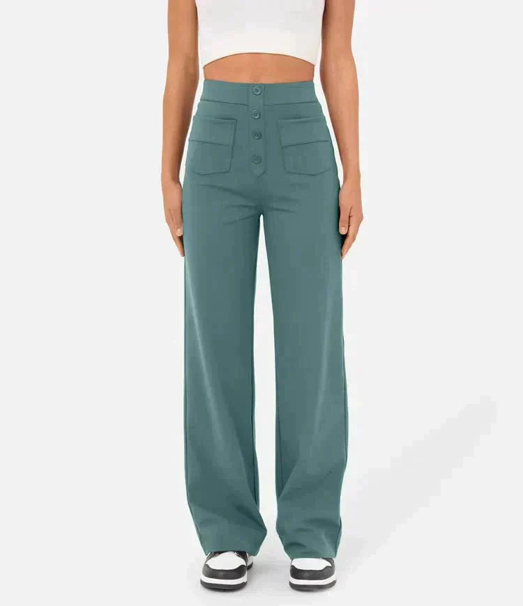 Lisa dames wide leg broek met knopen