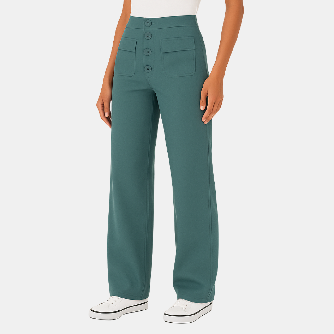 Lisa dames wide leg broek met knopen