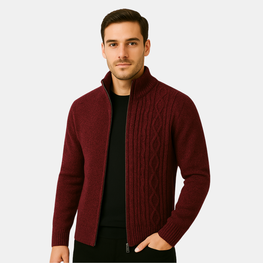 Lorenzo Heren vest met kabelstructuur en ritssluiting