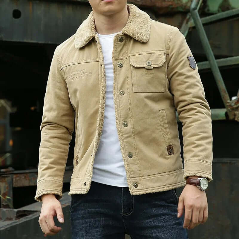 Mark Heren Jas Met Fleece Kraag En Knopen