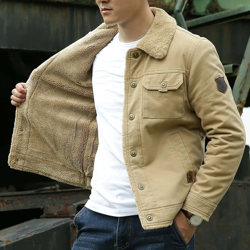 Mark Heren Jas Met Fleece Kraag En Knopen