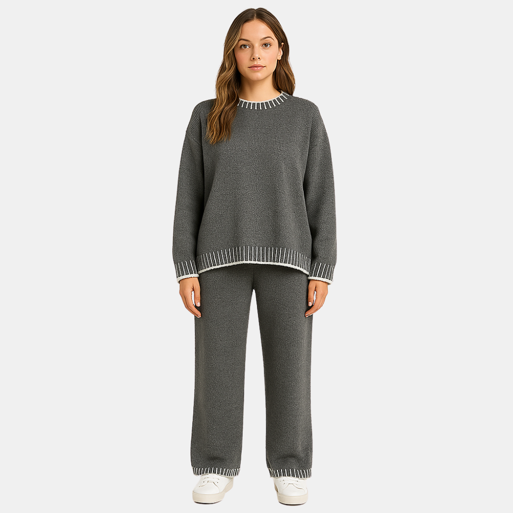 Mia twee-delige dames loungeset met contrastdetails en broek