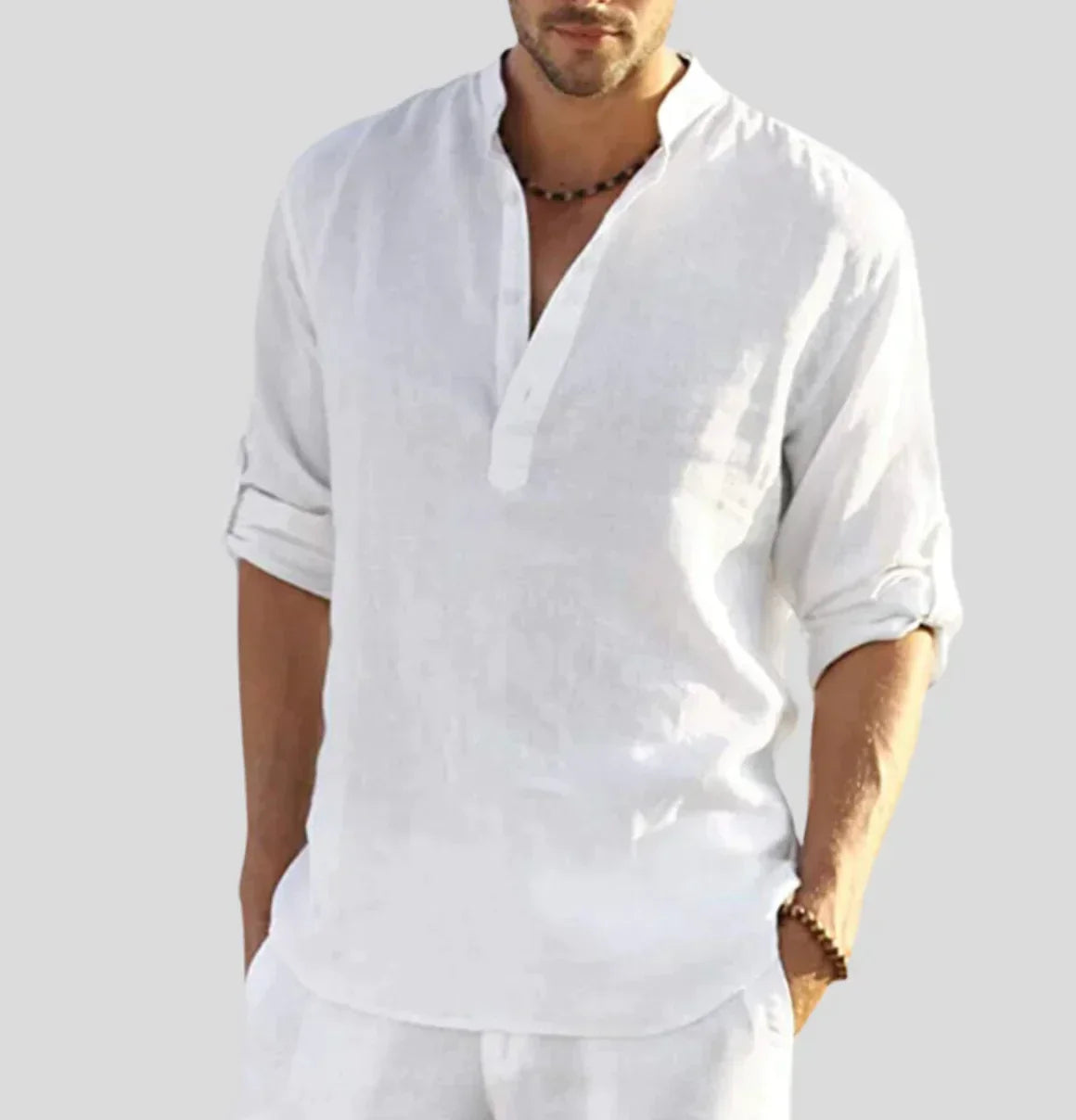 Micha Heren shirt met opstaande kraag en knoopdetail