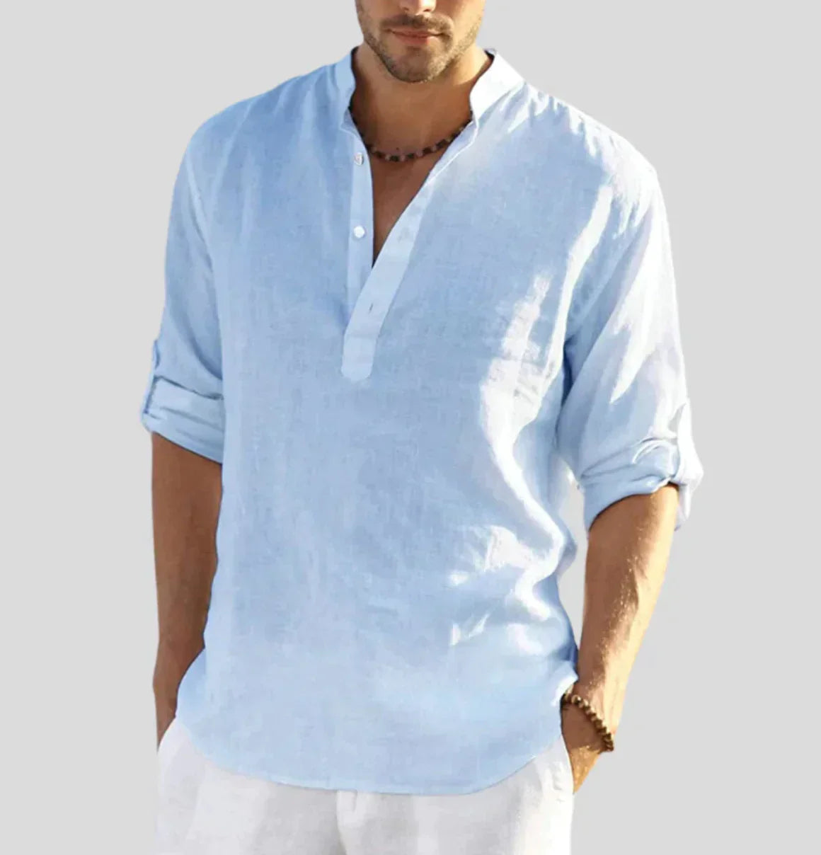Micha Heren shirt met opstaande kraag en knoopdetail