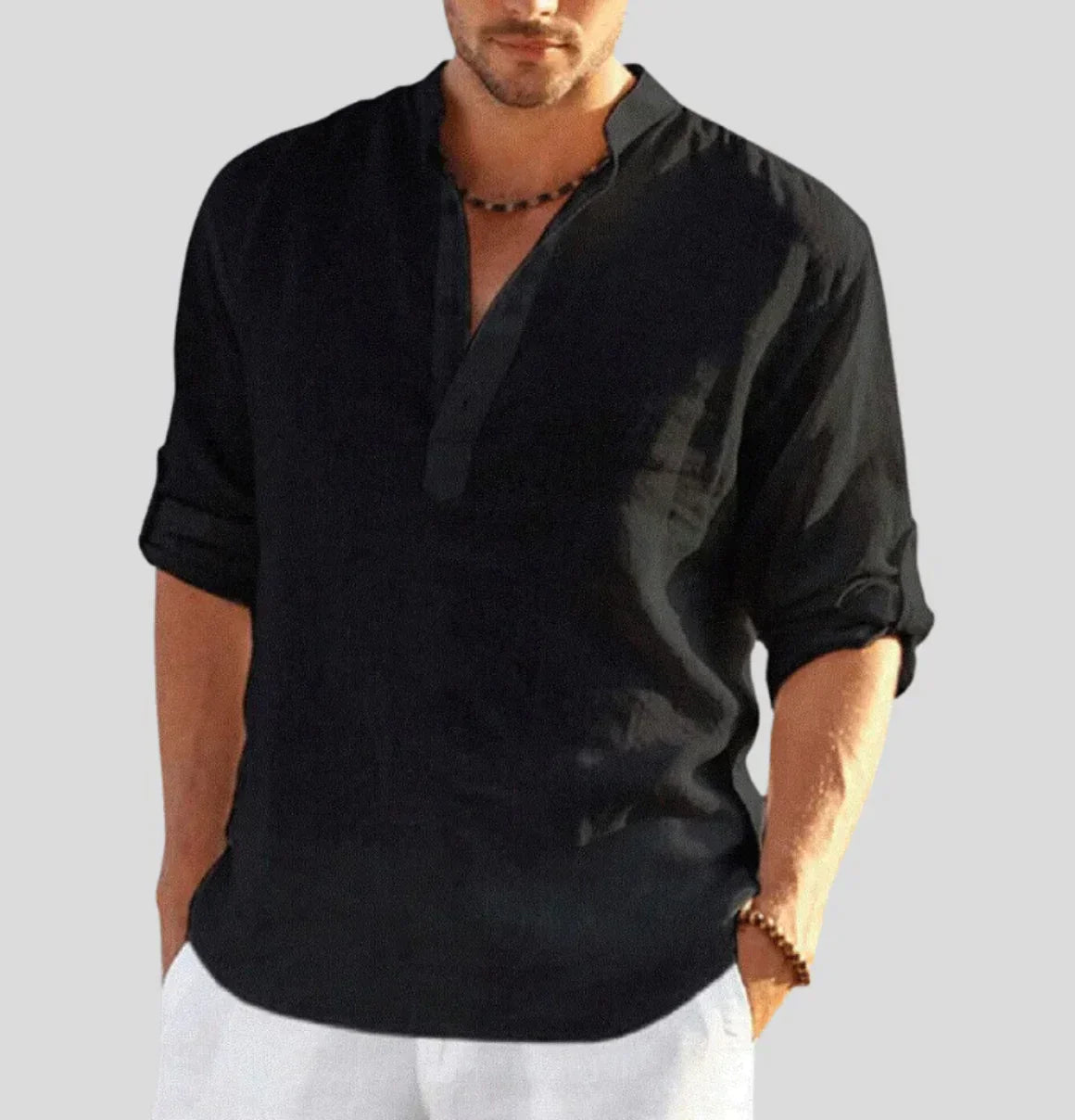 Micha Heren shirt met opstaande kraag en knoopdetail
