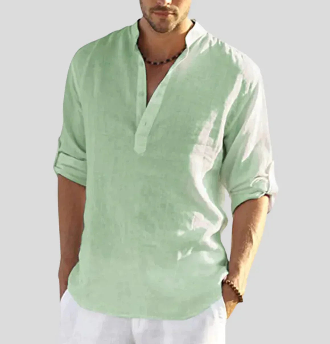 Micha Heren shirt met opstaande kraag en knoopdetail
