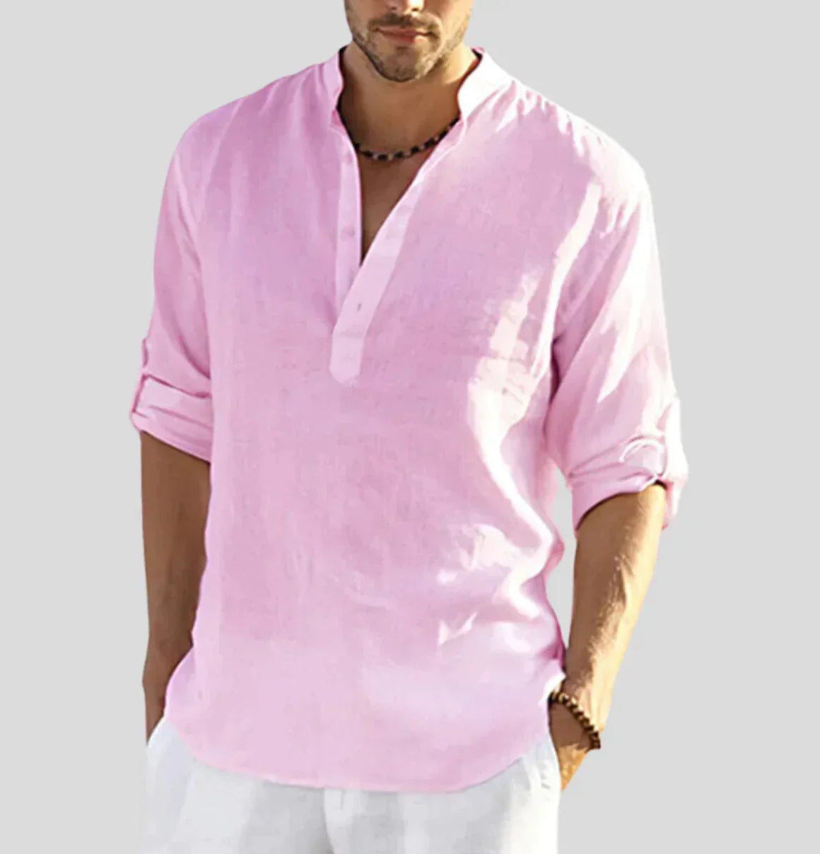 Micha Heren shirt met opstaande kraag en knoopdetail