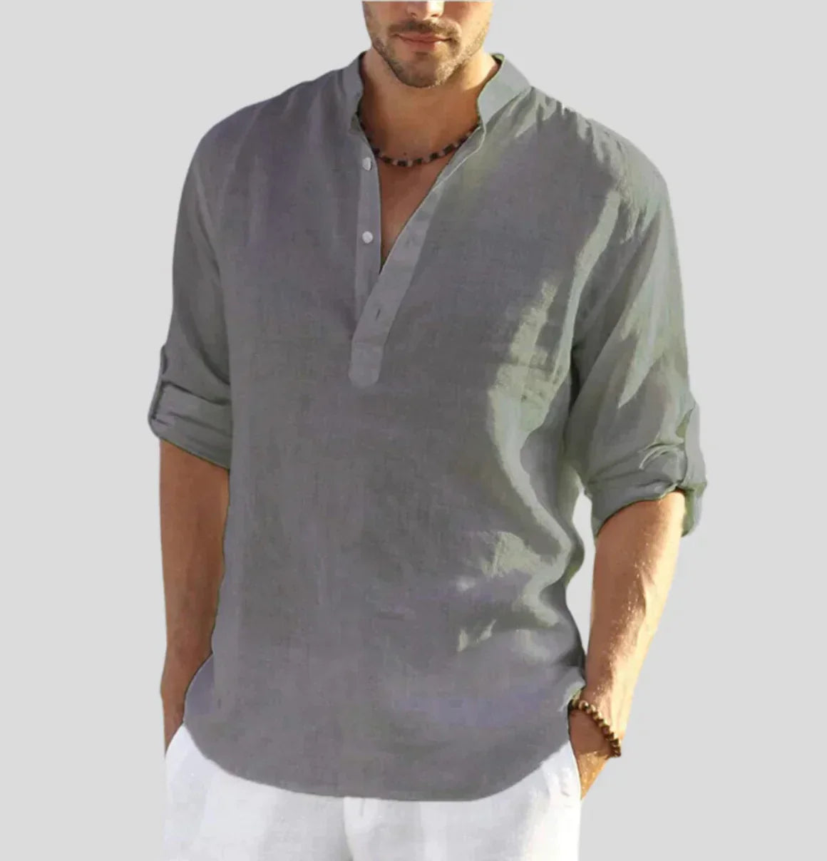 Micha Heren shirt met opstaande kraag en knoopdetail