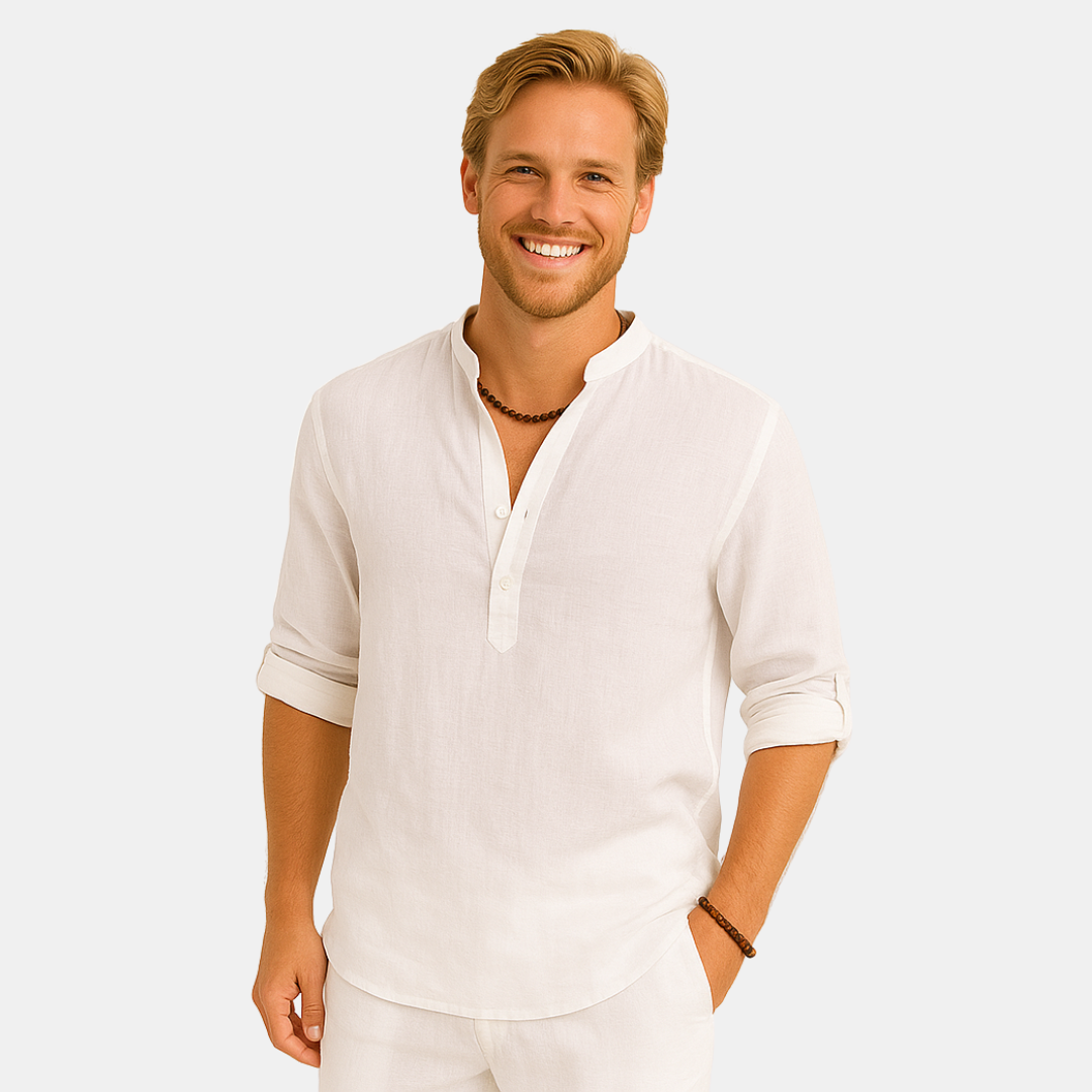 Micha Heren shirt met opstaande kraag en knoopdetail