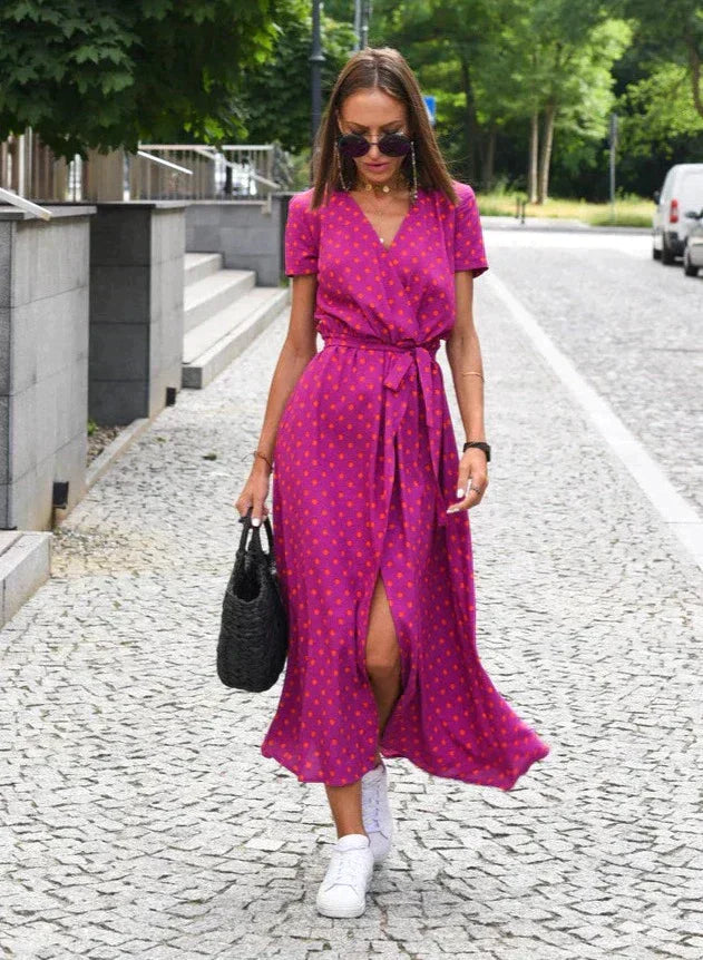 Milou Dames midi jurk met V-hals en opvallende print
