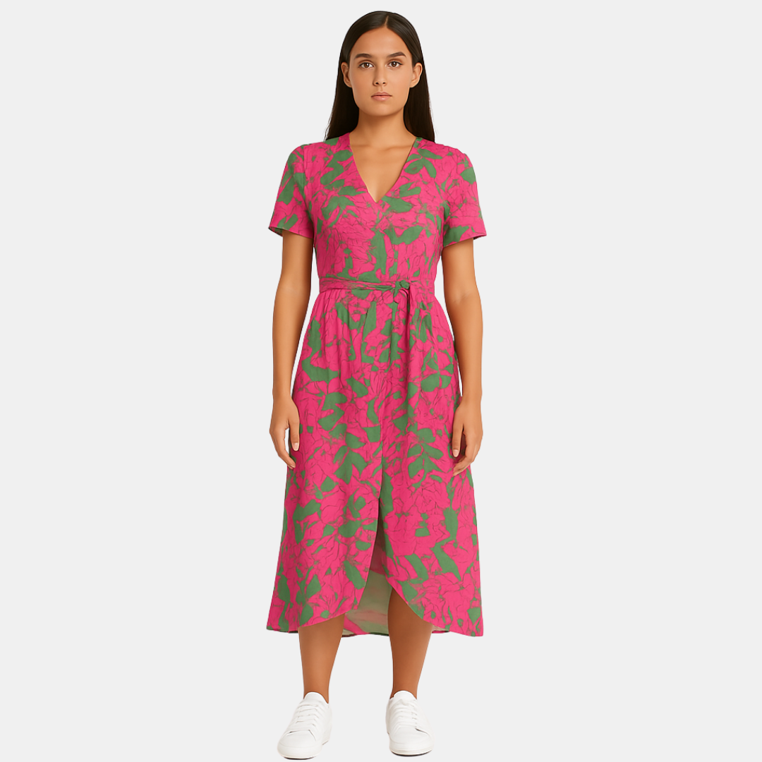 Milou Dames midi jurk met V-hals en opvallende print