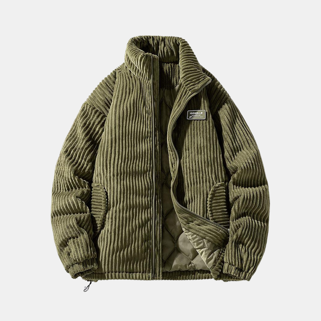 Moderne Corduroy Jas Met Ritssluiting En Hoge Kraag