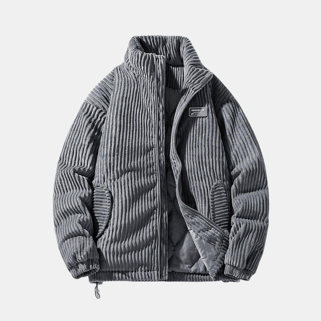 Moderne Corduroy Jas Met Ritssluiting En Hoge Kraag