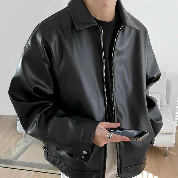Moderne Oversized Heren Jas Met Leren Look