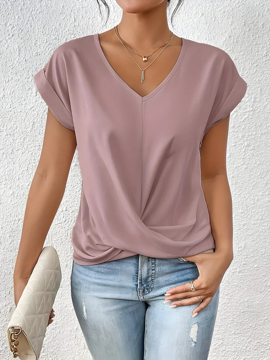 Nelle dames top met V-hals en gekruist detail