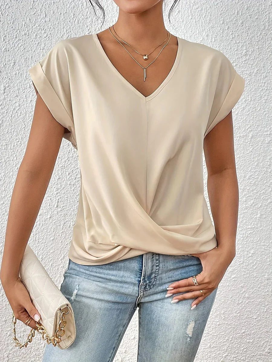 Nelle dames top met V-hals en gekruist detail