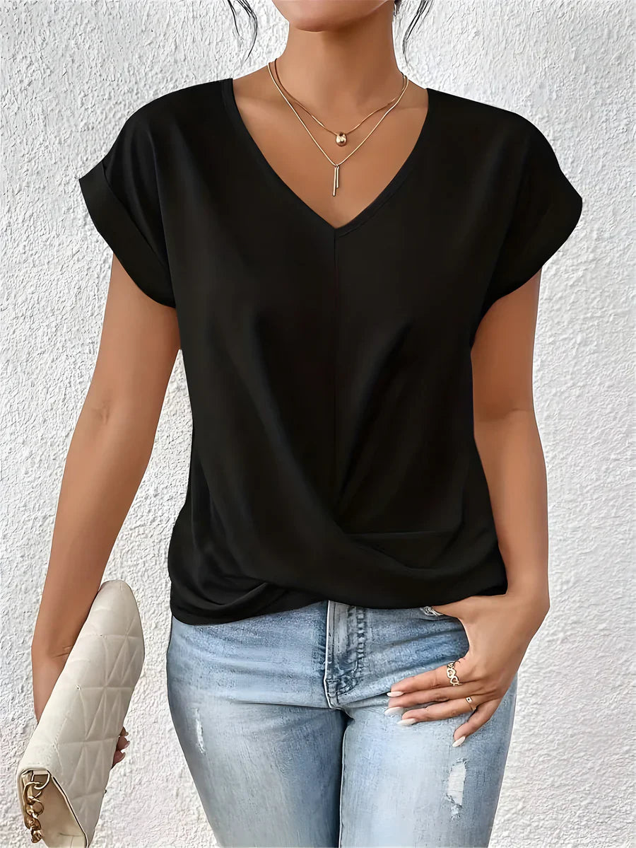 Nelle dames top met V-hals en gekruist detail