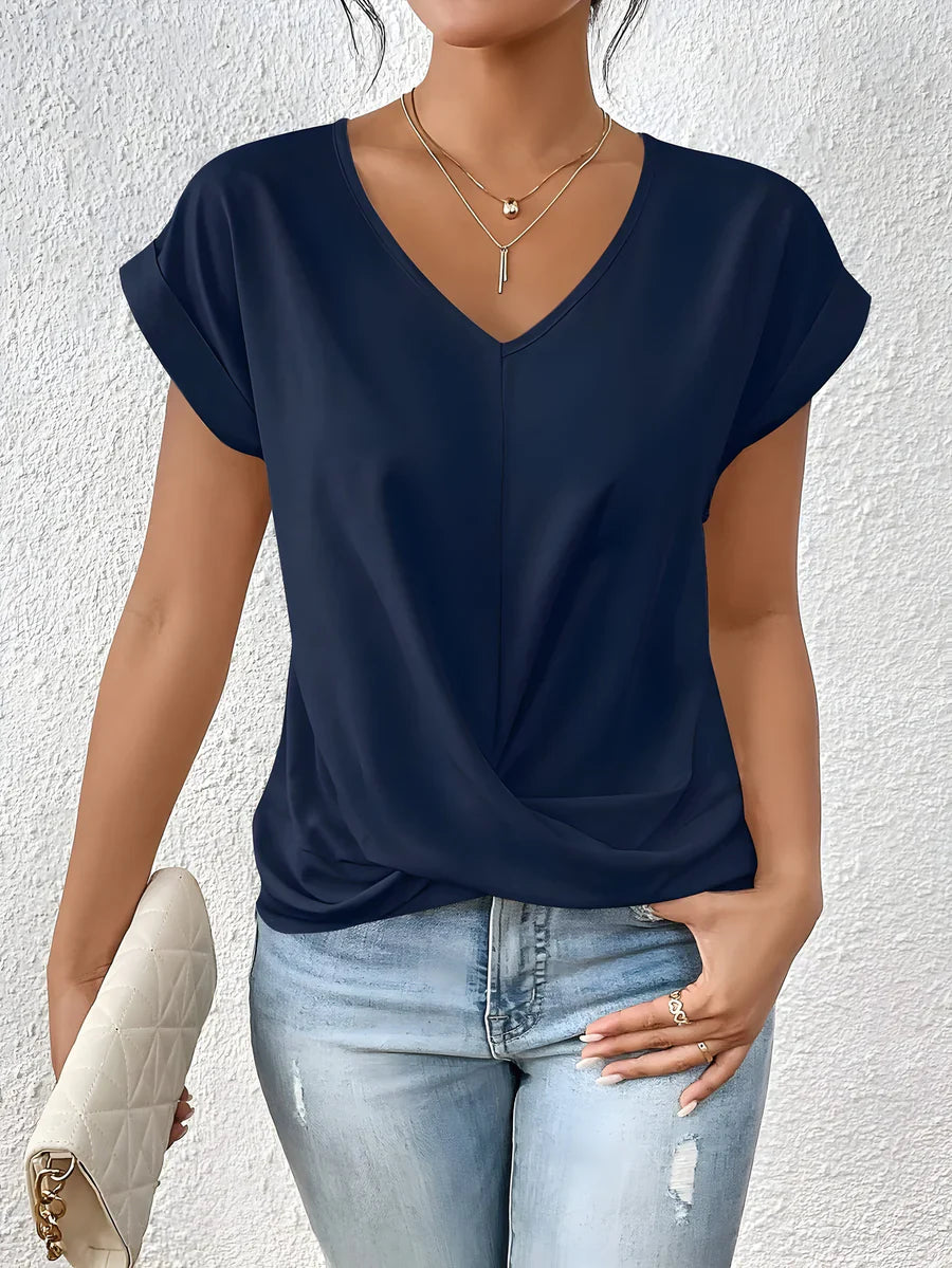 Nelle dames top met V-hals en gekruist detail