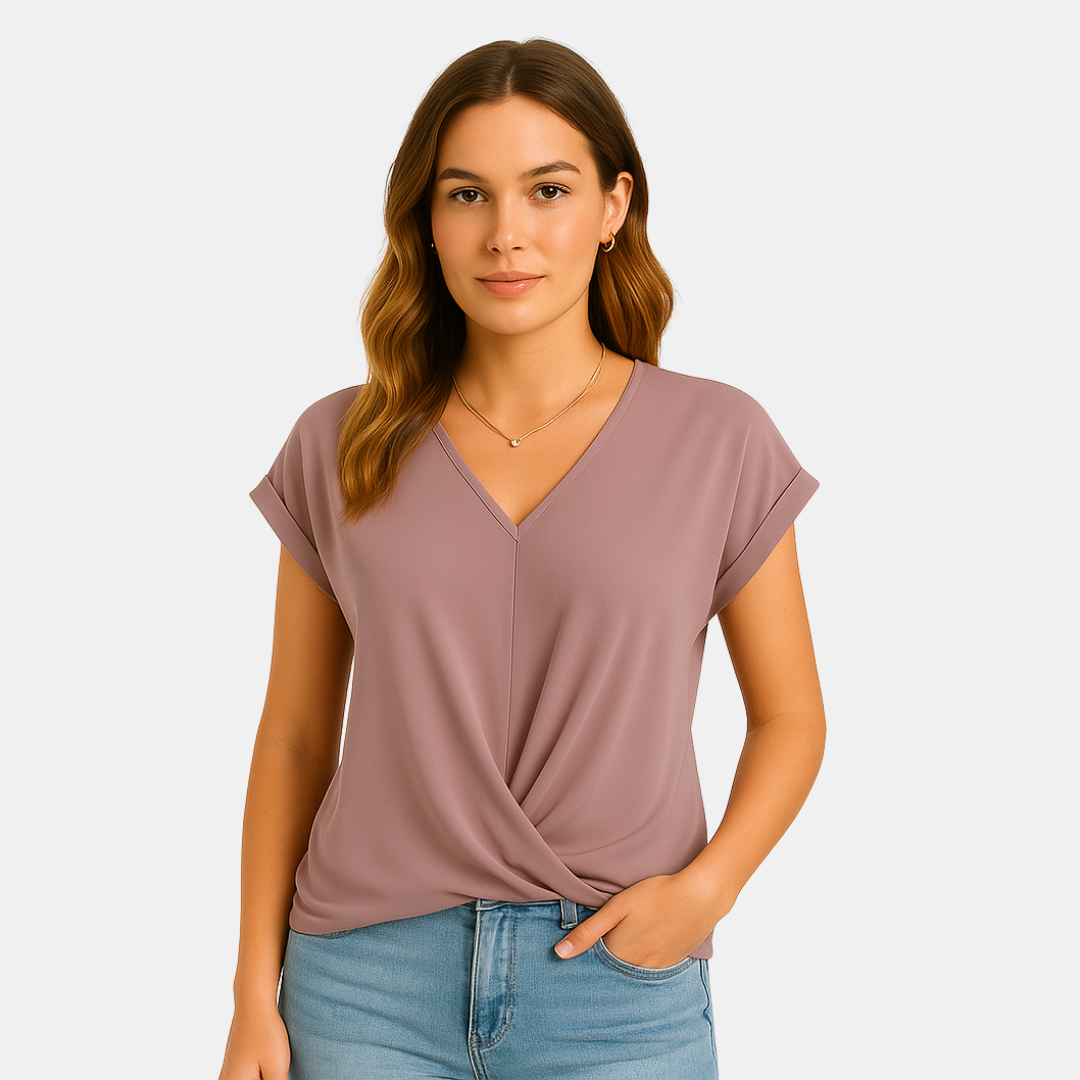 Nelle dames top met V-hals en gekruist detail