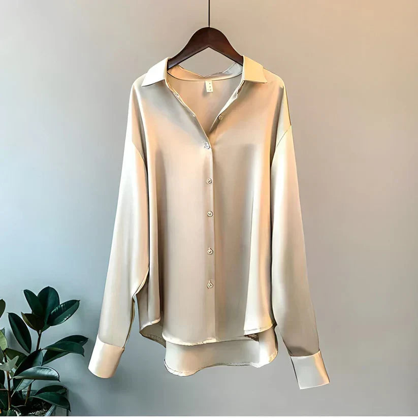 Noelia zachte dames blouse met kraag en lange mouwen