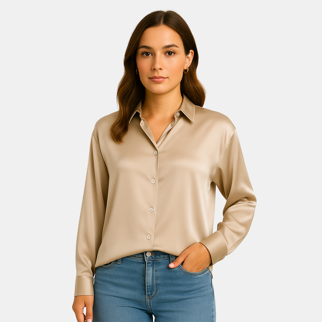 Noelia zachte dames blouse met kraag en lange mouwen