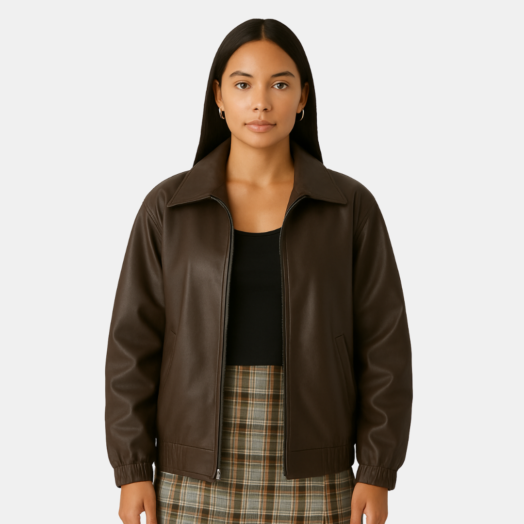 Oversized Dames Jas Met Leren Look En Ritssluiting