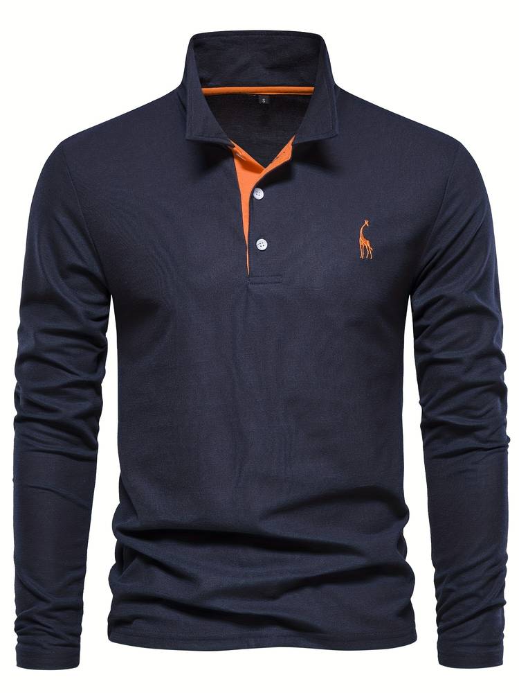 Robin Heren lange mouw polo met geborduurd detail