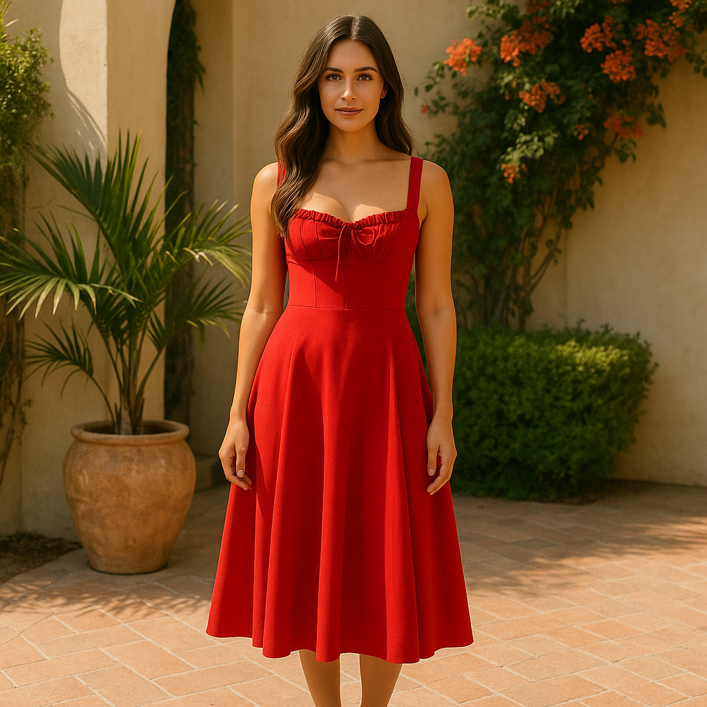 Ruby Dames midi jurk met corsetdetail en brede bandjes