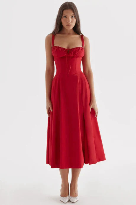 Ruby Dames midi jurk met corsetdetail en brede bandjes