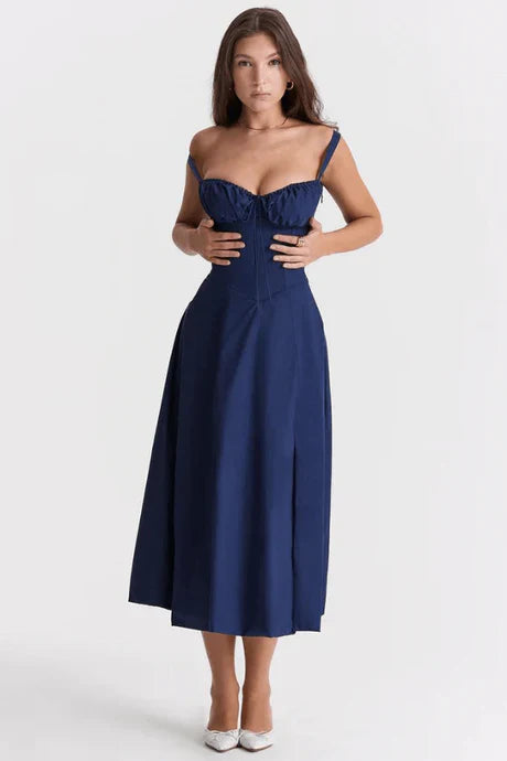 Ruby Dames midi jurk met corsetdetail en brede bandjes