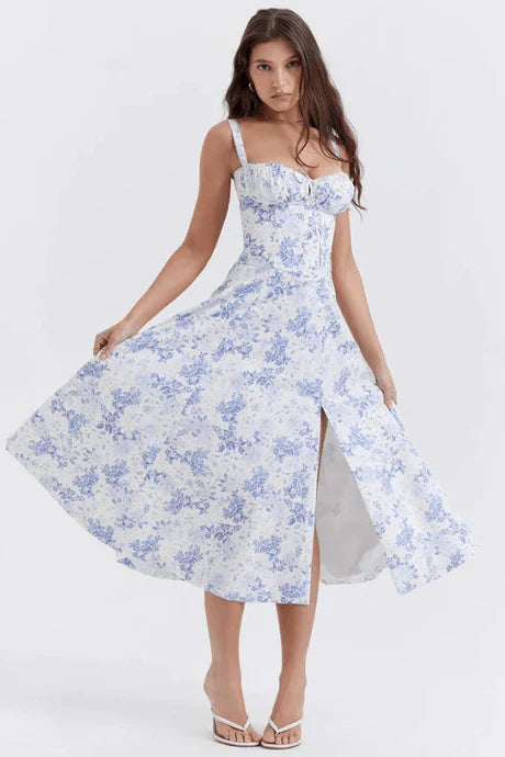 Ruby Dames midi jurk met corsetdetail en brede bandjes