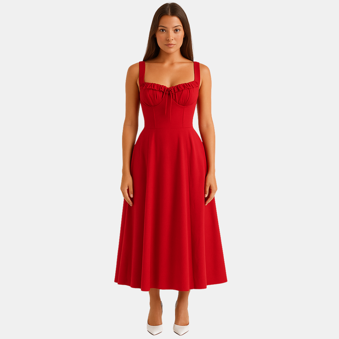 Ruby Dames midi jurk met corsetdetail en brede bandjes
