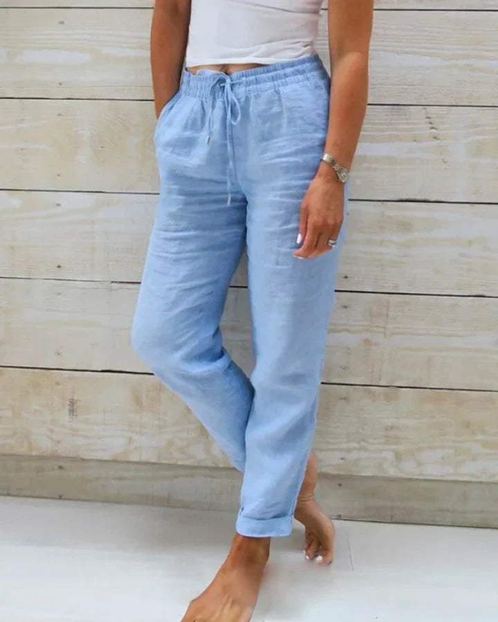 Sally Dames broek met elastische taille en trekkoord