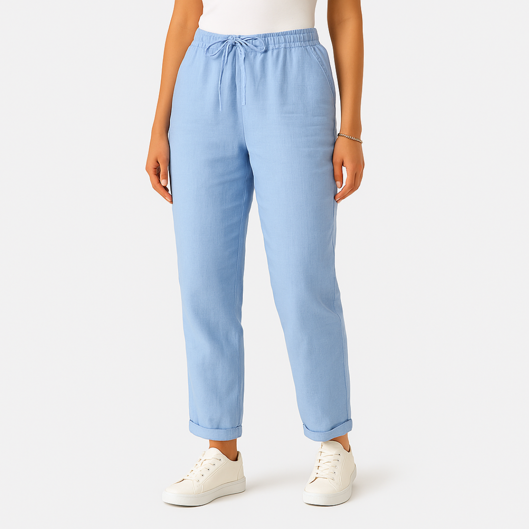 Sally Dames broek met elastische taille en trekkoord