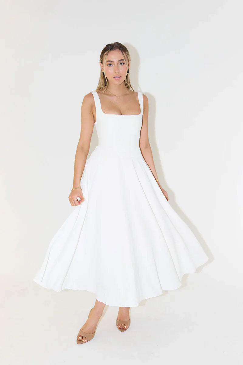 Shayla midi dames jurk met vierkante hals