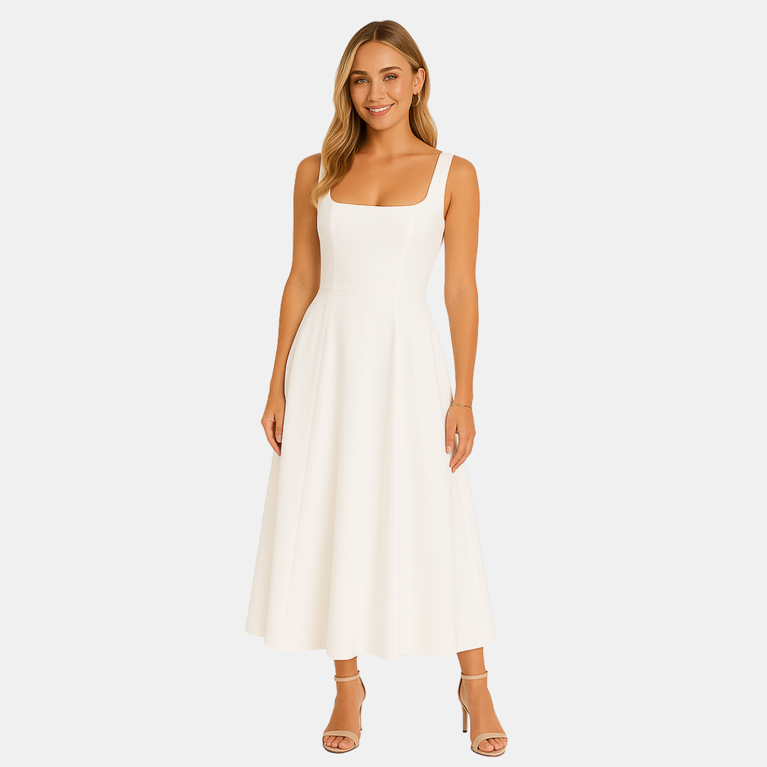 Shayla midi dames jurk met vierkante hals