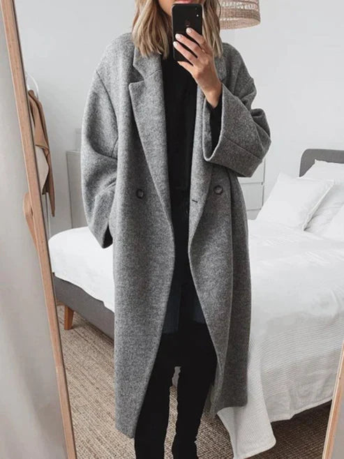 Silver lange damesjas met knoopsluiting