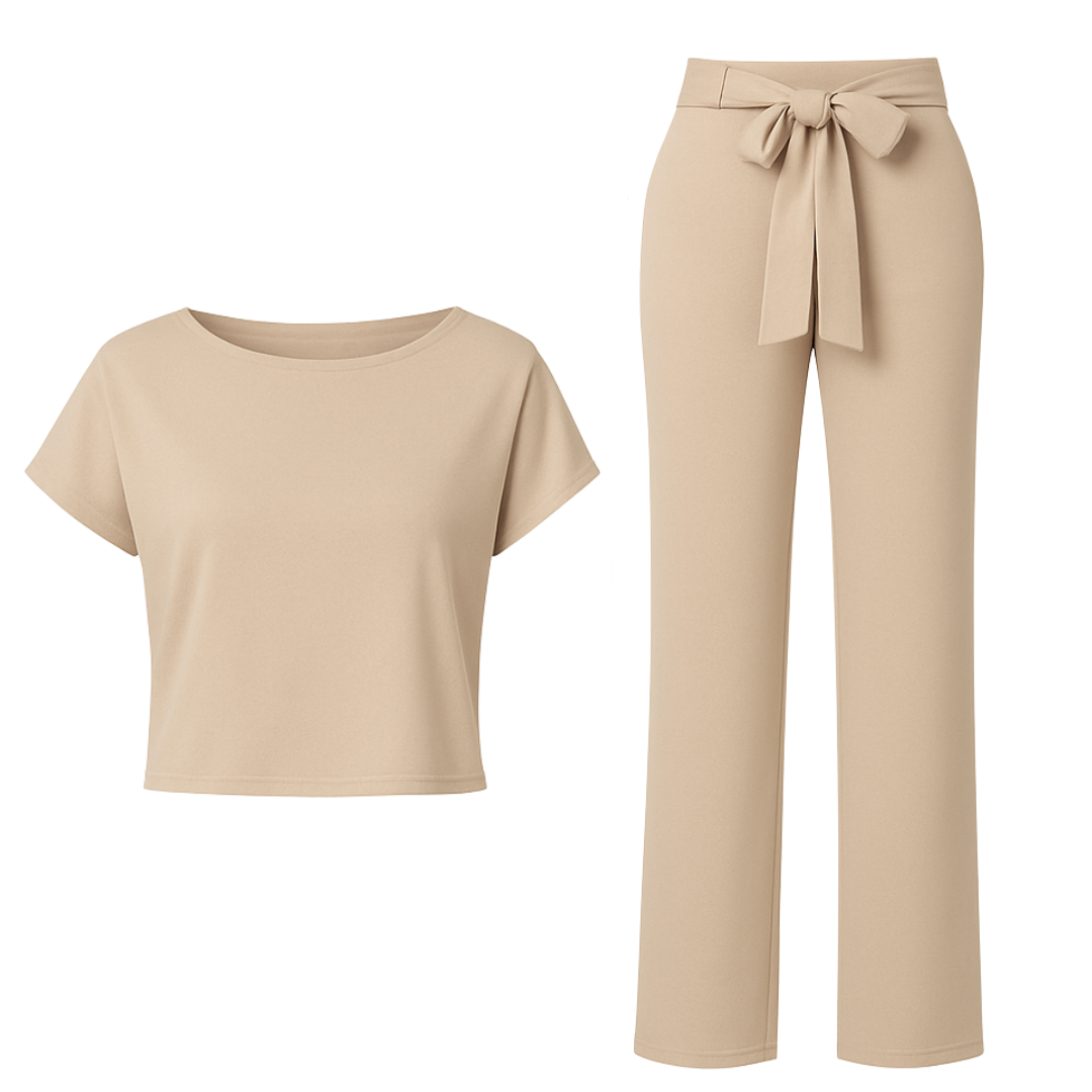 Sophie Dames jumpsuit met ceintuur en korte mouwen