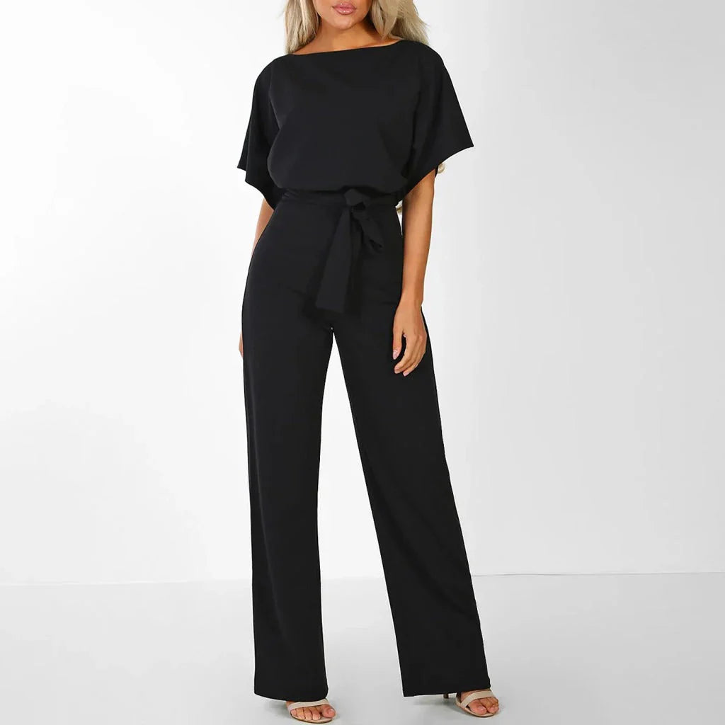 Sophie Dames jumpsuit met ceintuur en korte mouwen