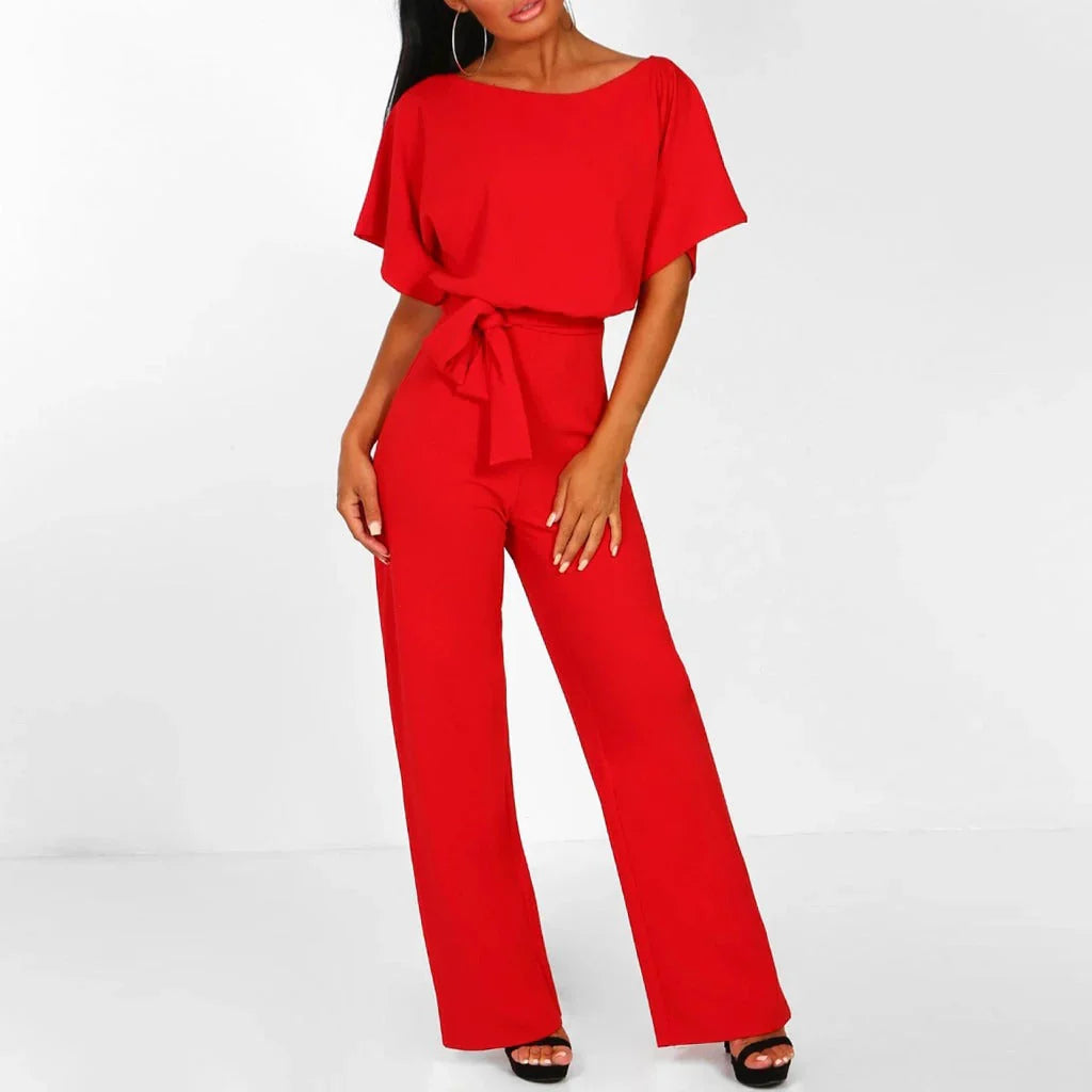 Sophie Dames jumpsuit met ceintuur en korte mouwen