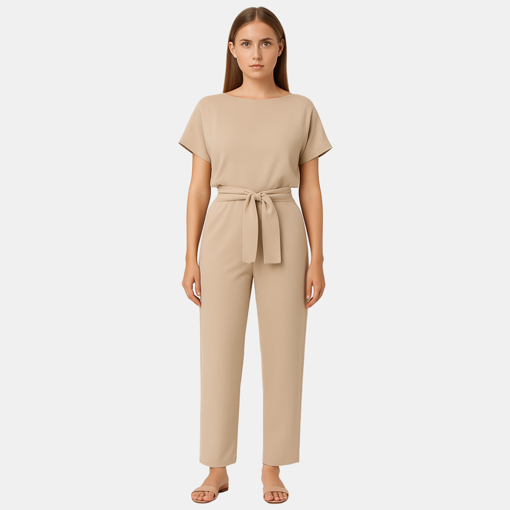 Sophie Dames jumpsuit met ceintuur en korte mouwen