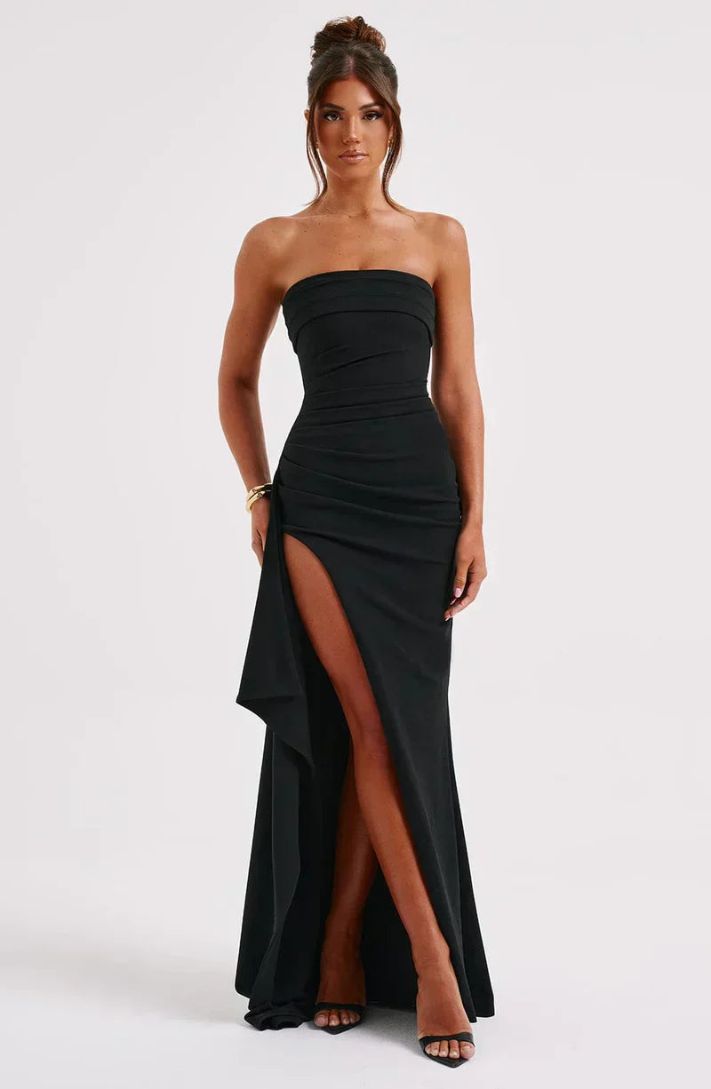Stacy strapless dames maxi jurk met hoge split