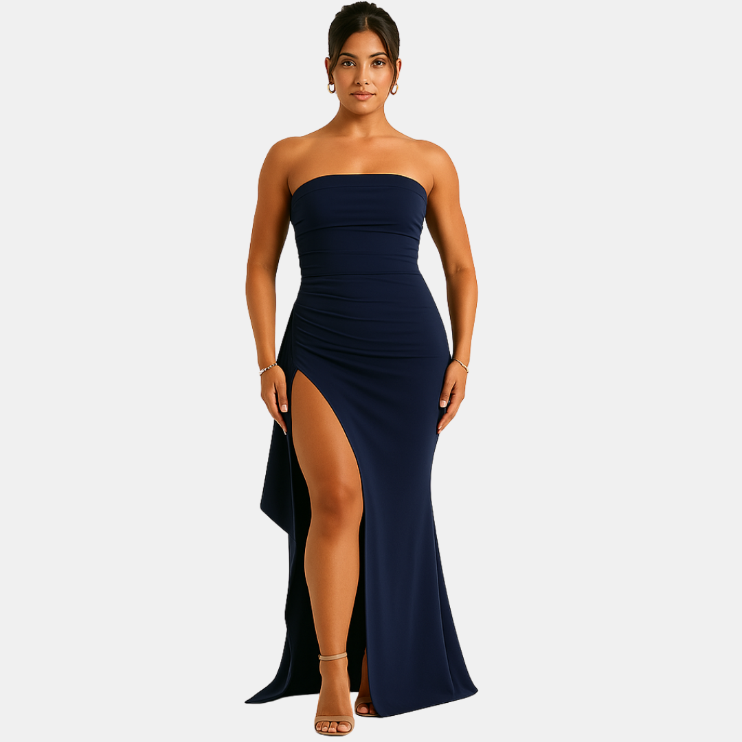 Stacy strapless dames maxi jurk met hoge split